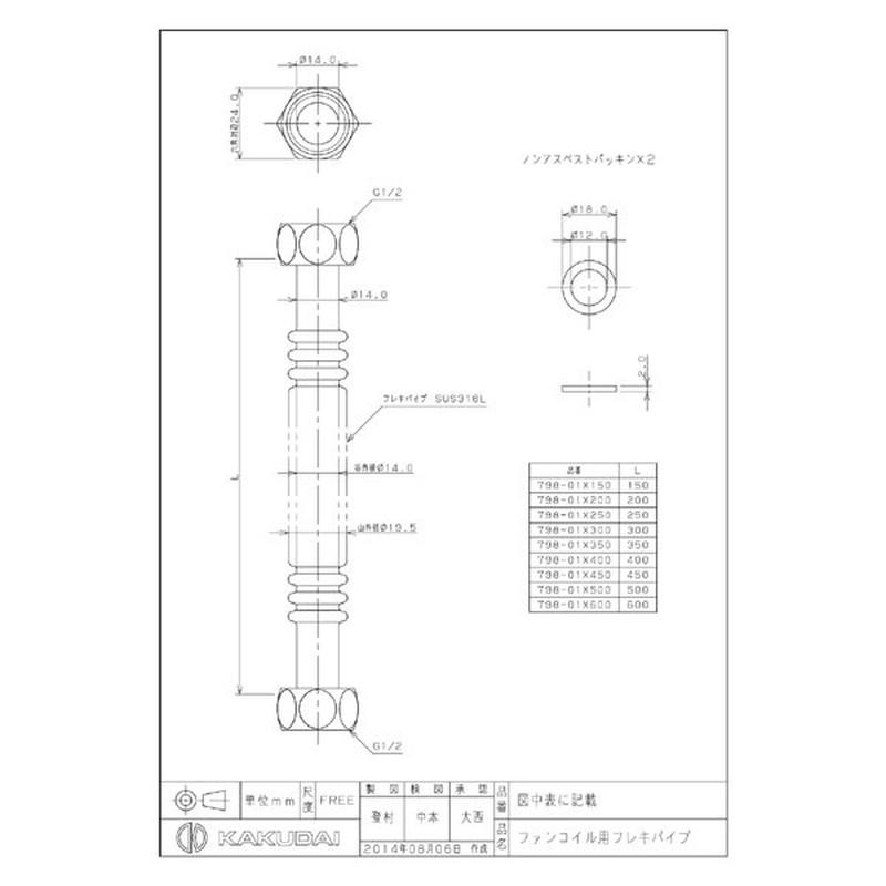 カクダイ 2227550 ファンコイル用フレキパイプ/13 #798-01X250 1個（ご注文単位1個）【直送品】
