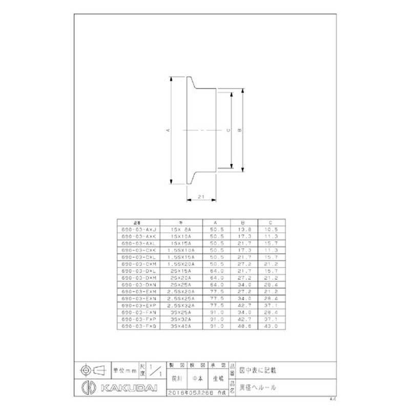 カクダイ 2224720 異径へルール/2SX15A #690-03-DXL 1個(ご注文単位1個)【直送品】