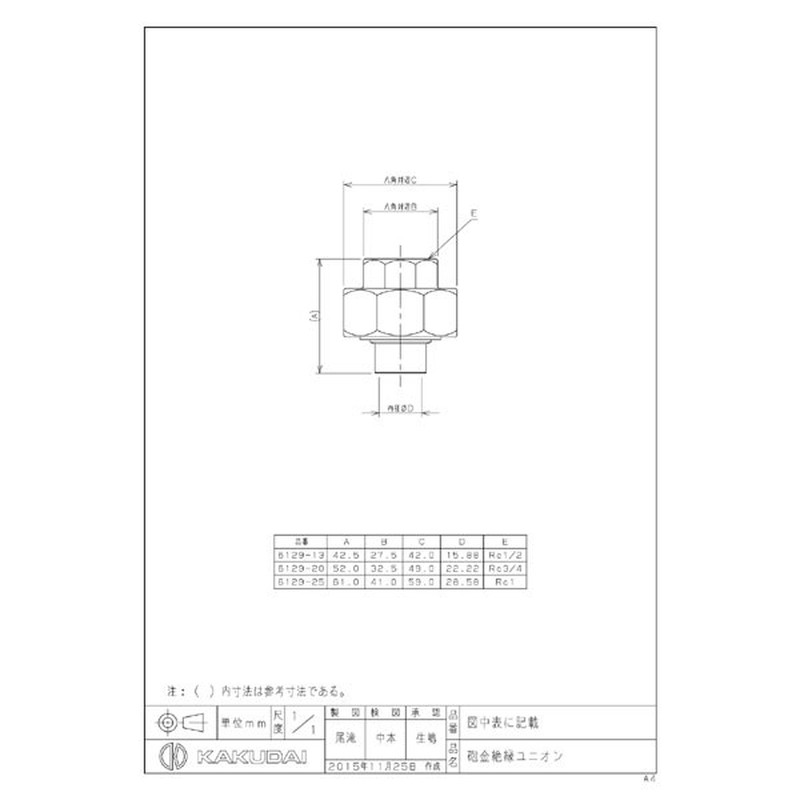 カクダイ 2223067 カクダイ 6129-13 砲金絶縁ユニオン #6129-13 1個(ご注文単位1個)【直送品】