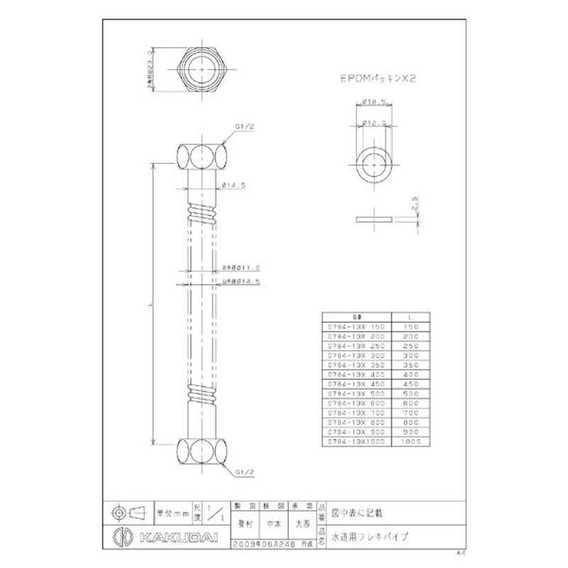 カクダイ 2225105 水道用フレキパイプ #0784-13X150 1個(ご注文単位1個)【直送品】