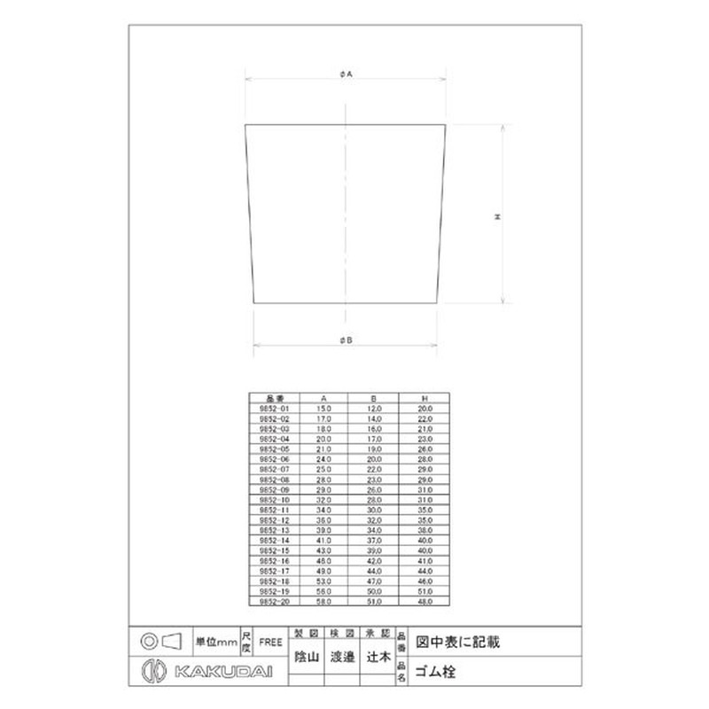 カクダイ 2226656 ゴム栓/58×51×48 #9852-20 1個(ご注文単位1個)【直送品】