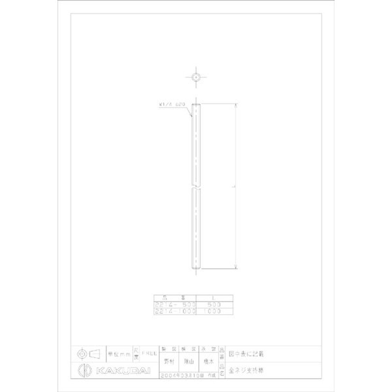 カクダイ 2220640 全ネジ支持棒 #2214-500 1個（ご注文単位1個）【直送品】