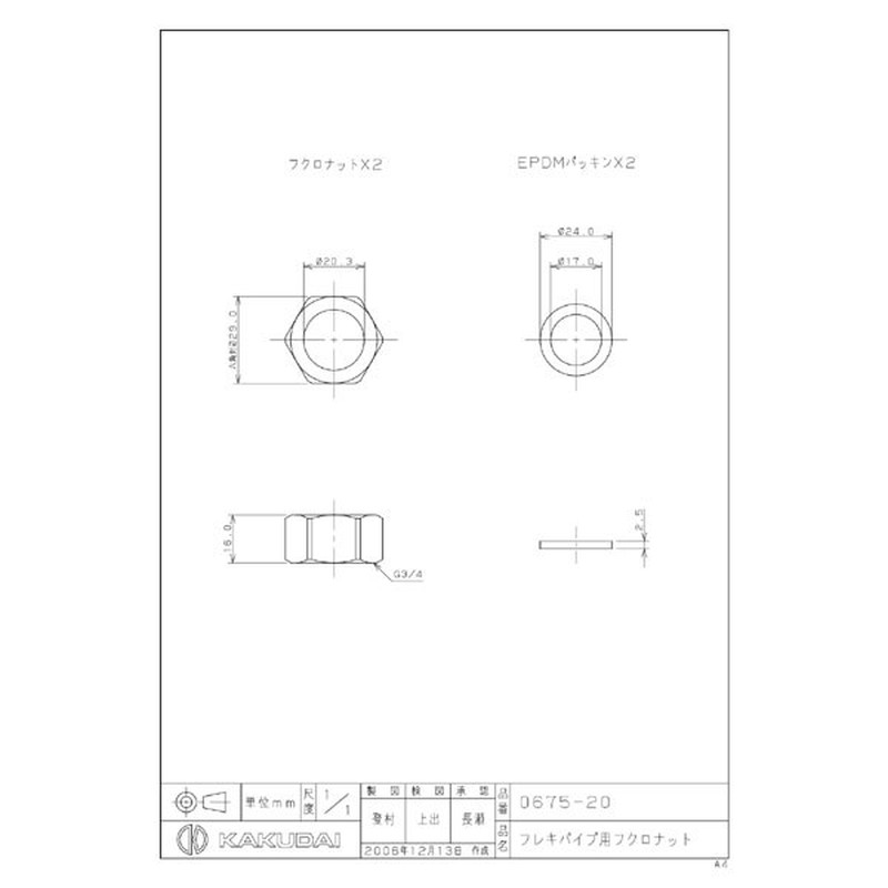 カクダイ 2222750 0675-20 フレキパイプ用フクロナット #0675-20 1個(ご注文単位1個)【直送品】