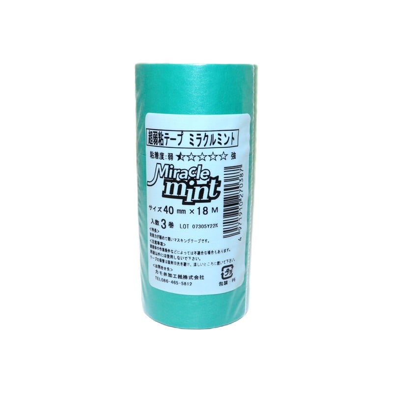 カモ井加工紙 9034925 超弱粘着テープ ミラクルミント 40mm×18m #270387 1個（ご注文単位1個）【直送品】