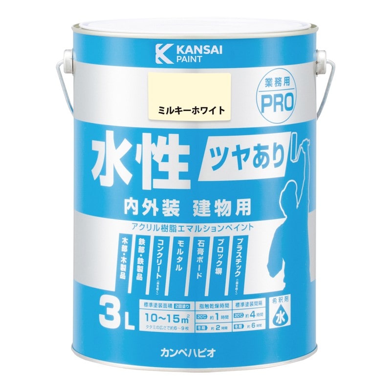 カンペハピオ 9002402 水性ツヤあり建物用PRO ミルキーホワイト 3L #00447650511030 1個（ご注文単位1個）【直送品】