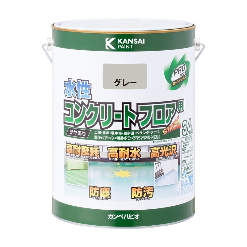 カンペハピオ 9001593 水性コンクリートフロア用 グレー 3.4L #00467655091034 1個(ご注文単位1個)【直送品】
