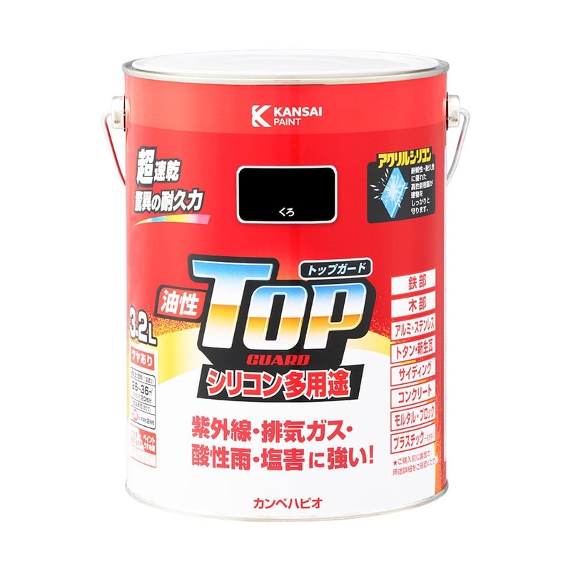 カンペハピオ 9000707 油性トップガード くろ 3.2L #00017640021032 1個（ご注文単位1個）【直送品】
