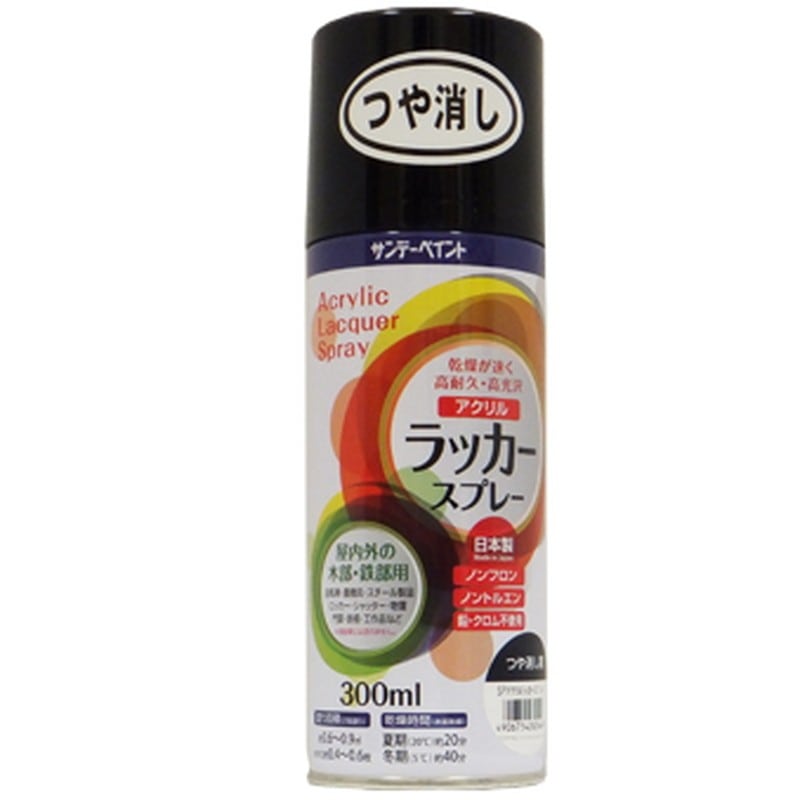 サンデーペイント 9022126 アクリルラッカースプレー ツヤケシ黒 300ml #20019N 1個(ご注文単位1個)【直送品】