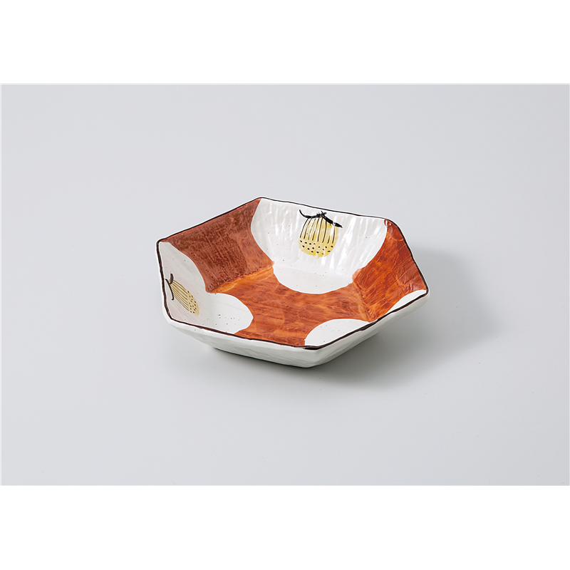 古林陶器 向付 六角鉢 赤濃椿 1102730215 1個（ご注文単位1個）【直送品】