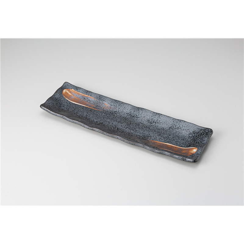 古林陶器 さんま皿 刷毛目黒33.5cm波細角皿 1215750126 1個(ご注文単位1個)【直送品】