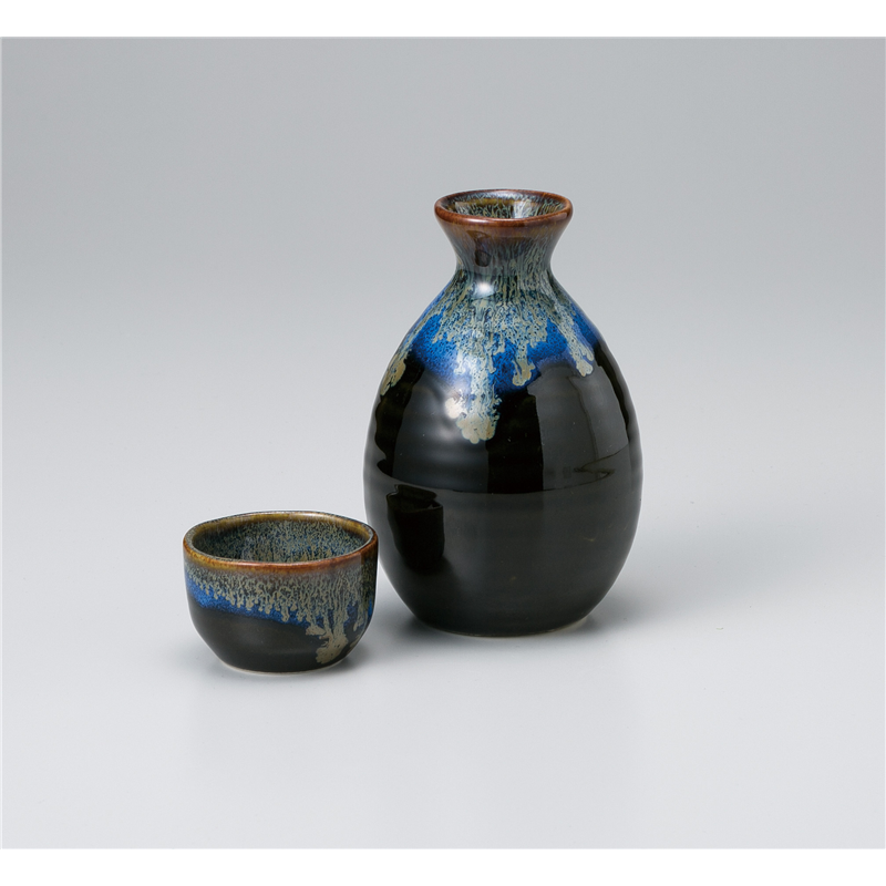 古林陶器 酒器 黒ブルー金流し徳利 1028230354 1個（ご注文単位1個）【直送品】