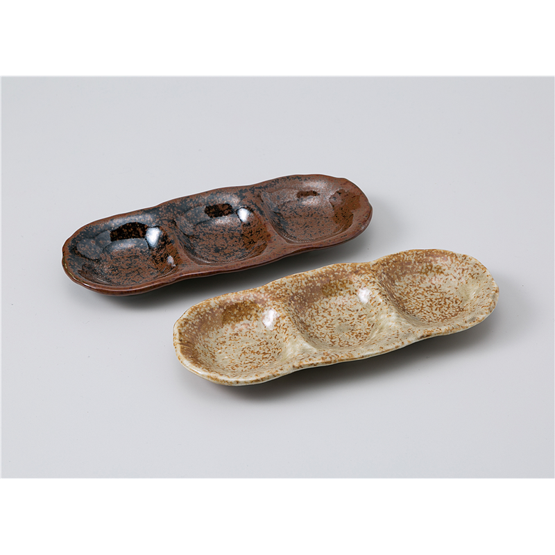 古林陶器 そば用品・薬味皿 窯変天目18cm三品皿 1130250563 1個(ご注文単位1個)【直送品】