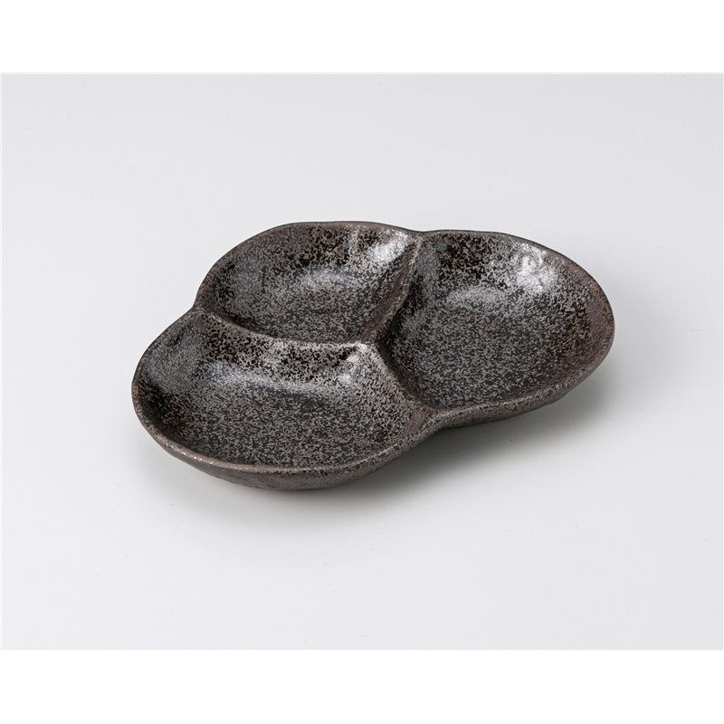 古林陶器 そば用品・薬味皿 黒結晶松型仕切皿 1230050515 1個(ご注文単位1個)【直送品】
