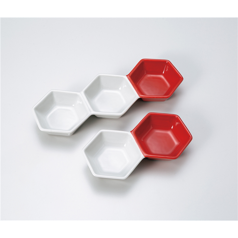古林陶器 そば用品・薬味皿 紅白3品皿 1327650170 1個(ご注文単位1個)【直送品】