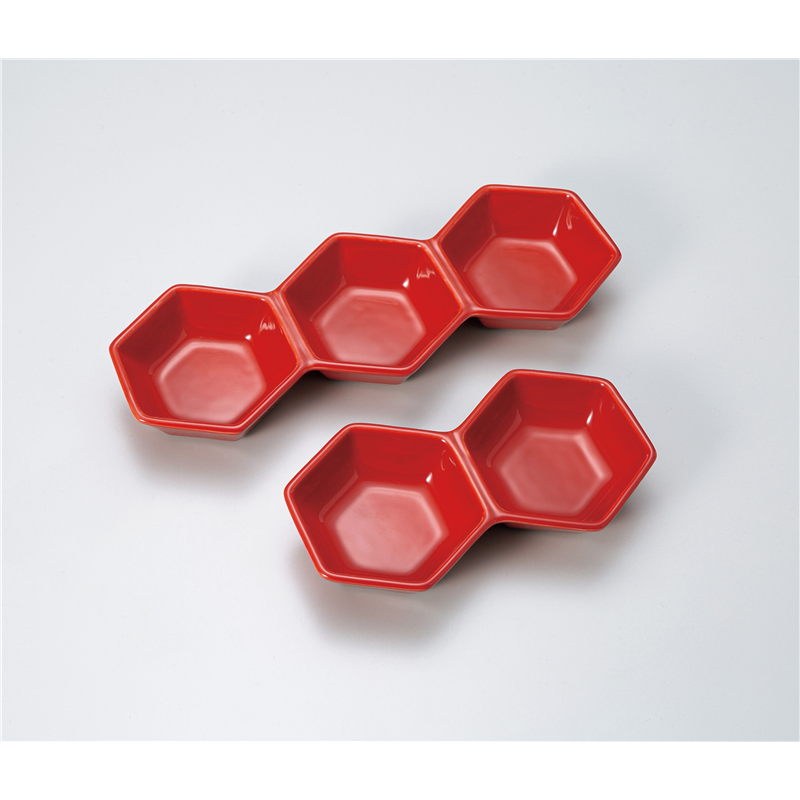 古林陶器 そば用品・薬味皿 紅釉3品皿 1327650570 1個(ご注文単位1個)【直送品】