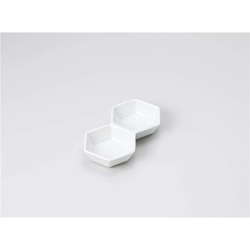 古林陶器 そば用品・薬味皿 白六角二連皿 1230140147 1個(ご注文単位1個)【直送品】