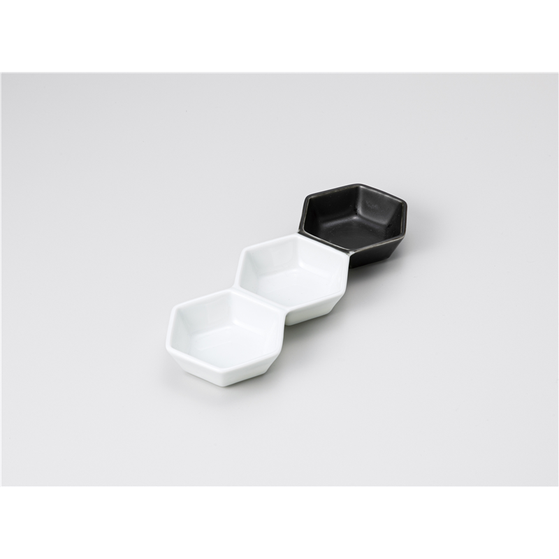 古林陶器 そば用品・薬味皿 二白六角三連皿 1230150147 1個(ご注文単位1個)【直送品】