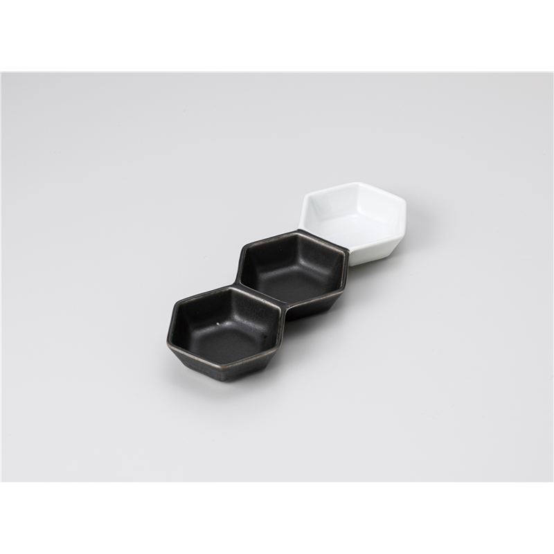 古林陶器 そば用品・薬味皿 二黒六角三連皿 1230150247 1個（ご注文単位1個）【直送品】