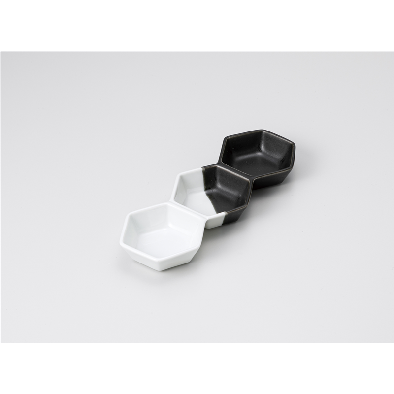 古林陶器 そば用品・薬味皿 ハーフ六角三連皿 1230150347 1個(ご注文単位1個)【直送品】