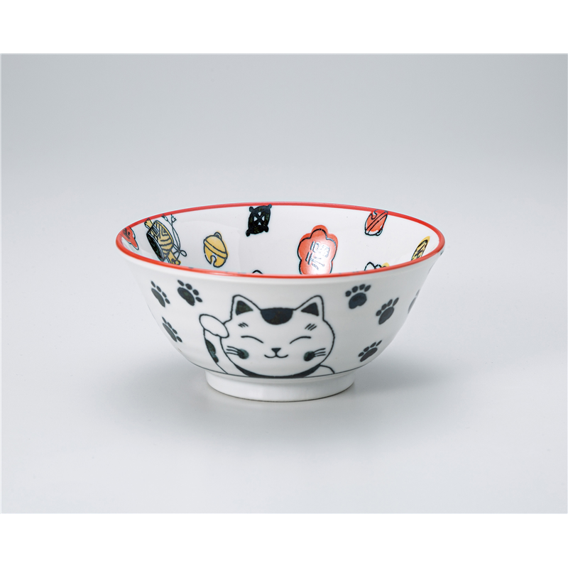 古林陶器 多用椀 縁起猫 4.8多用丼 赤 1331250301 1個（ご注文単位1個）【直送品】