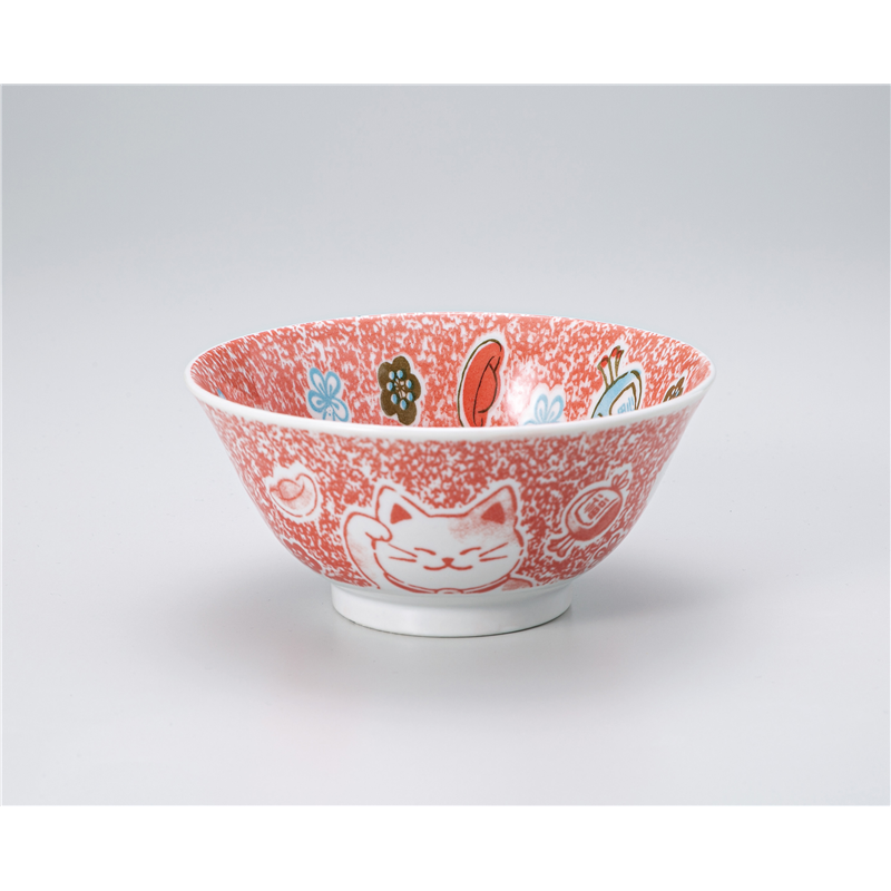 古林陶器 多用椀 招き猫 赤4.8多用丼 1331250754 1個（ご注文単位1個）【直送品】