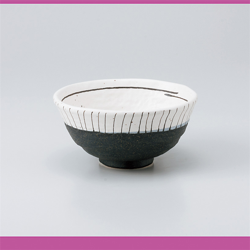 古林陶器 茶漬椀・ライス丼 白黒ストライプ茶漬碗 934710563 1個（ご注文単位1個）【直送品】
