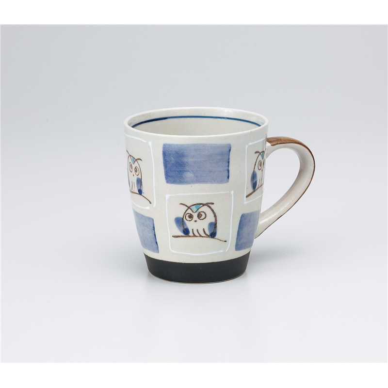 古林陶器 マグ 柚子市松ふくろうマグ(青) 1065250647 1個(ご注文単位1個)【直送品】
