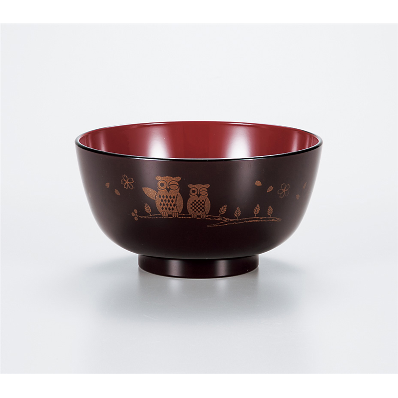 古林陶器 会津漆器汁椀 レンジ汁椀 溜 ふくろう 974650195 1個（ご注文単位1個）【直送品】