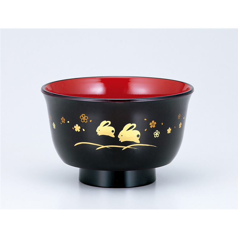 古林陶器 会津漆器汁椀 レンジ汁椀 溜 桜うさぎ 768340595 1個(ご注文単位1個)【直送品】