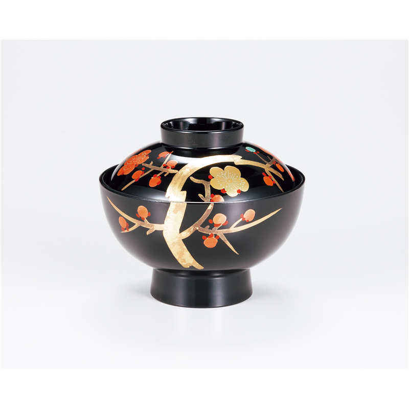古林陶器 会津漆器吸椀・大椀・丼・マグカップ 黒 千才吸椀 香梅(手描) 1072830595 1個（ご注文単位1個）【直送品】
