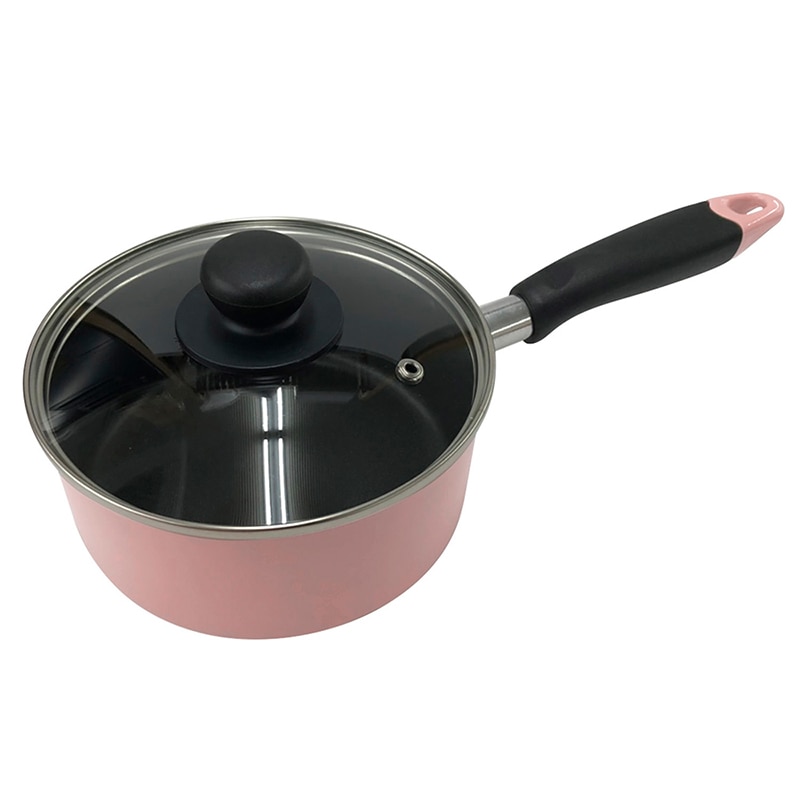 中山福 ソースパン カリーノ IH対応 ガラス蓋付き 16cm ピンク NQ-0100 1個（ご注文単位1個）【直送品】