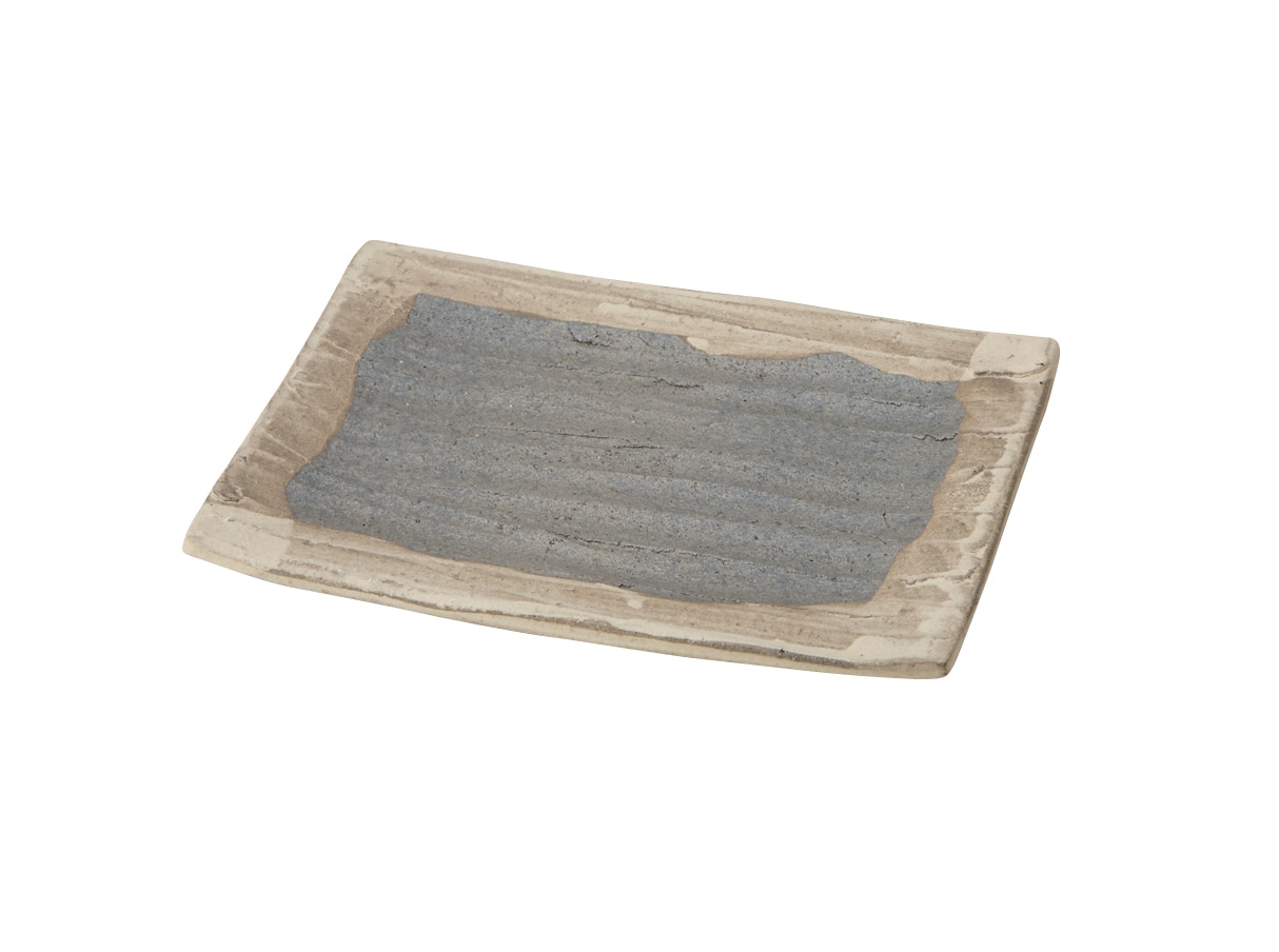 丸モ高木陶器 黒窯変掛分ソギ21cm長角皿 4A030-01 1個(ご注文単位1個)【直送品】