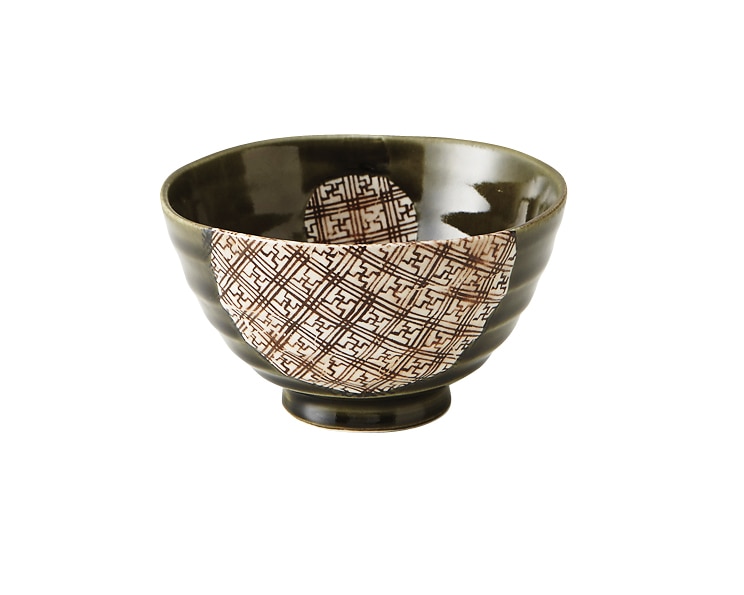丸モ高木陶器 格子織部飯碗 5A034-21 1個（ご注文単位1個）【直送品】