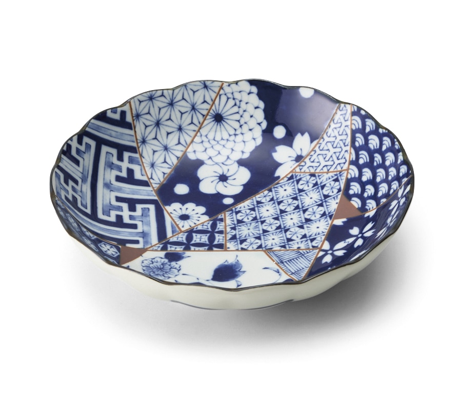丸モ高木陶器 藍友禅菊型68深皿 5A128-02 1個（ご注文単位1個）【直送品】