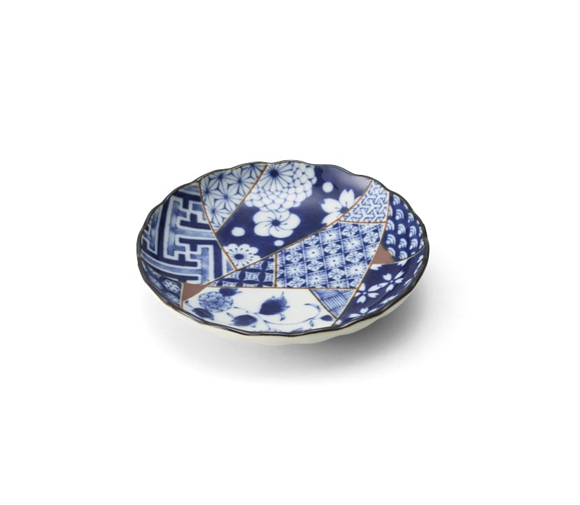 丸モ高木陶器 藍友禅菊型35皿 5A128-03 1個（ご注文単位1個）【直送品】