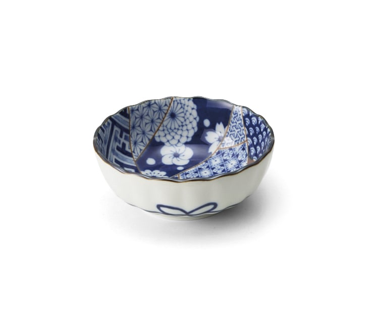 丸モ高木陶器 藍友禅菊型35鉢 5A128-07 1個（ご注文単位1個）【直送品】
