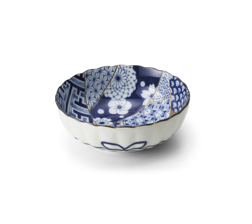 丸モ高木陶器 藍友禅菊型45鉢 5A128-08 1個（ご注文単位1個）【直送品】
