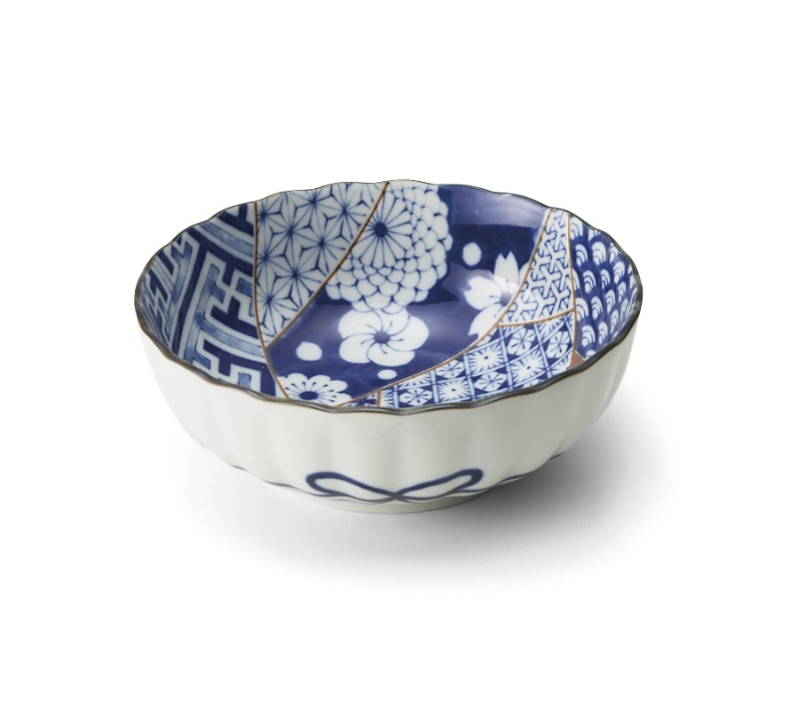 丸モ高木陶器 藍友禅菊型55鉢 5A128-09 1個（ご注文単位1個）【直送品】