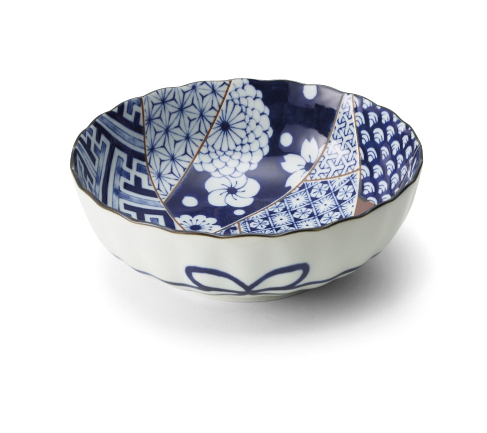 丸モ高木陶器 藍友禅菊型68鉢 5A128-10 1個（ご注文単位1個）【直送品】