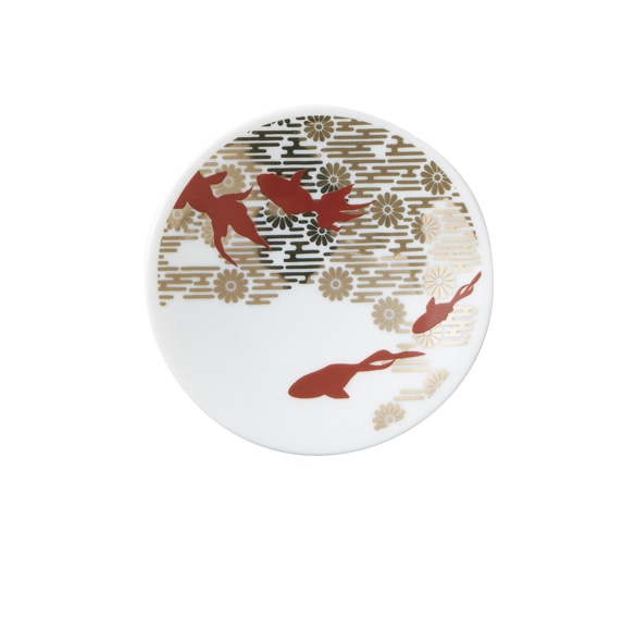 丸モ高木陶器 朱金豆皿金魚 5A030-19 1個（ご注文単位1個）【直送品】