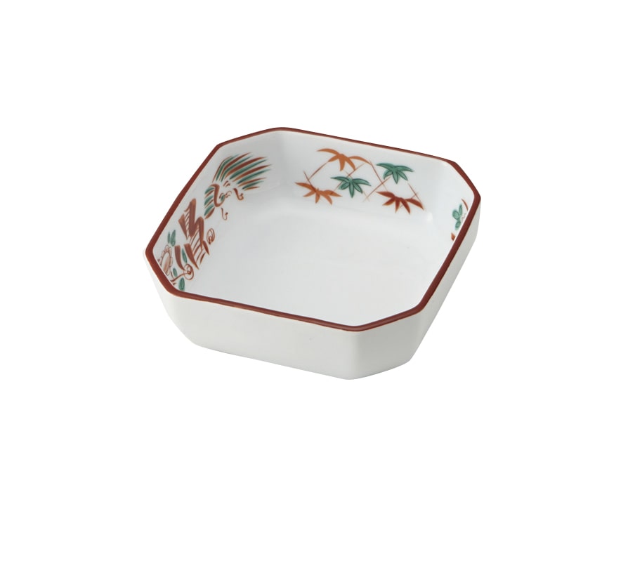 丸モ高木陶器 赤絵花鳥入角鉢 5A181-26 1個（ご注文単位1個）【直送品】