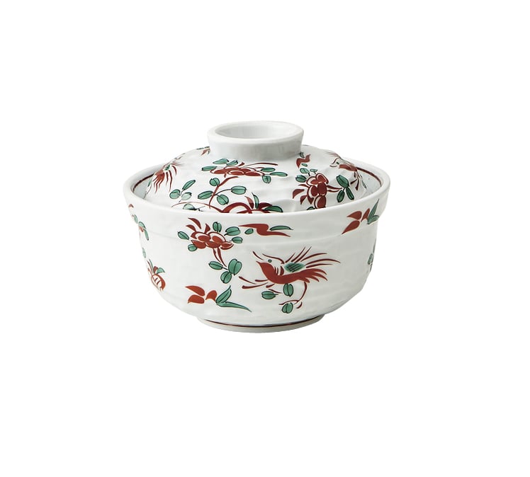丸モ高木陶器 赤絵花鳥蓋物 5A195-16 1個（ご注文単位1個）【直送品】