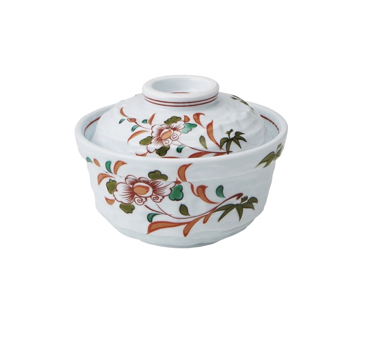 丸モ高木陶器 赤絵草花ガタ彫大蓋物 5A196-04 1個（ご注文単位1個）【直送品】