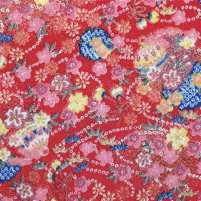 日本紐釦貿易 ちりめん 金彩 花柄 赤 巾約70cm×3ｍ切売カット GN99-01-3M 1枚（ご注文単位1枚）【直送品】