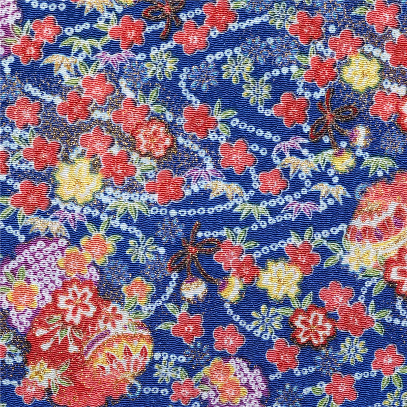 日本紐釦貿易 ちりめん 金彩 花柄 青 巾約70cm×4ｍ切売カット GN99-04-4M 1枚（ご注文単位1枚）【直送品】