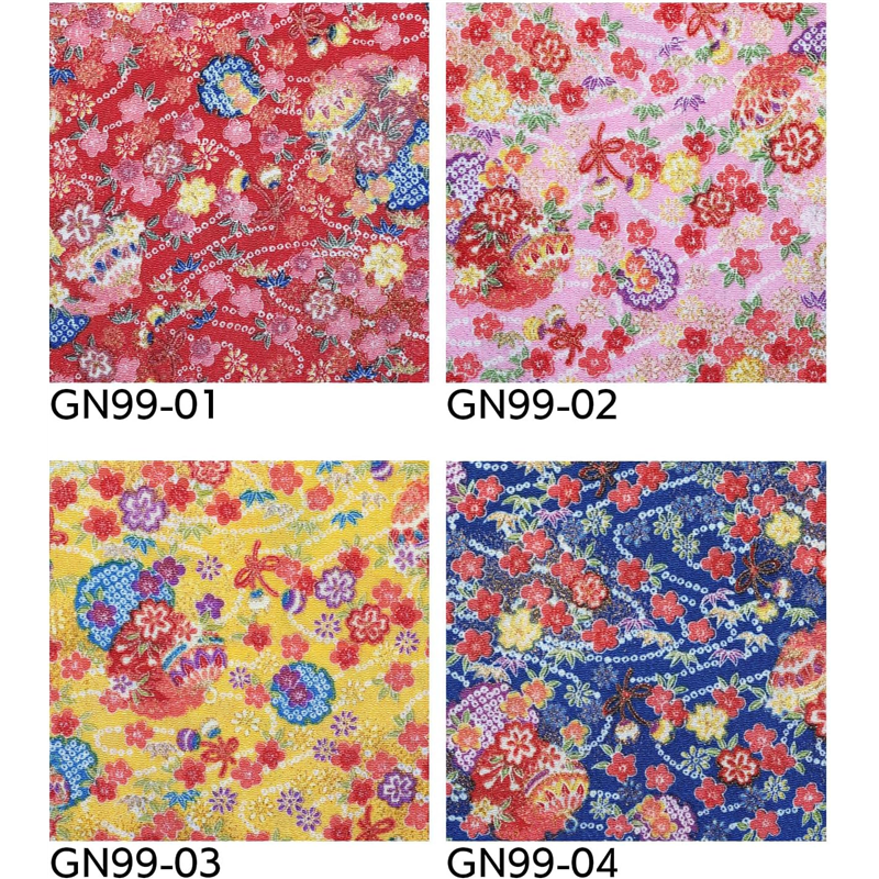 日本紐釦貿易 ちりめん 金彩 花柄 青 巾約70cm×4ｍ切売カット GN99-04-4M 1枚（ご注文単位1枚）【直送品】