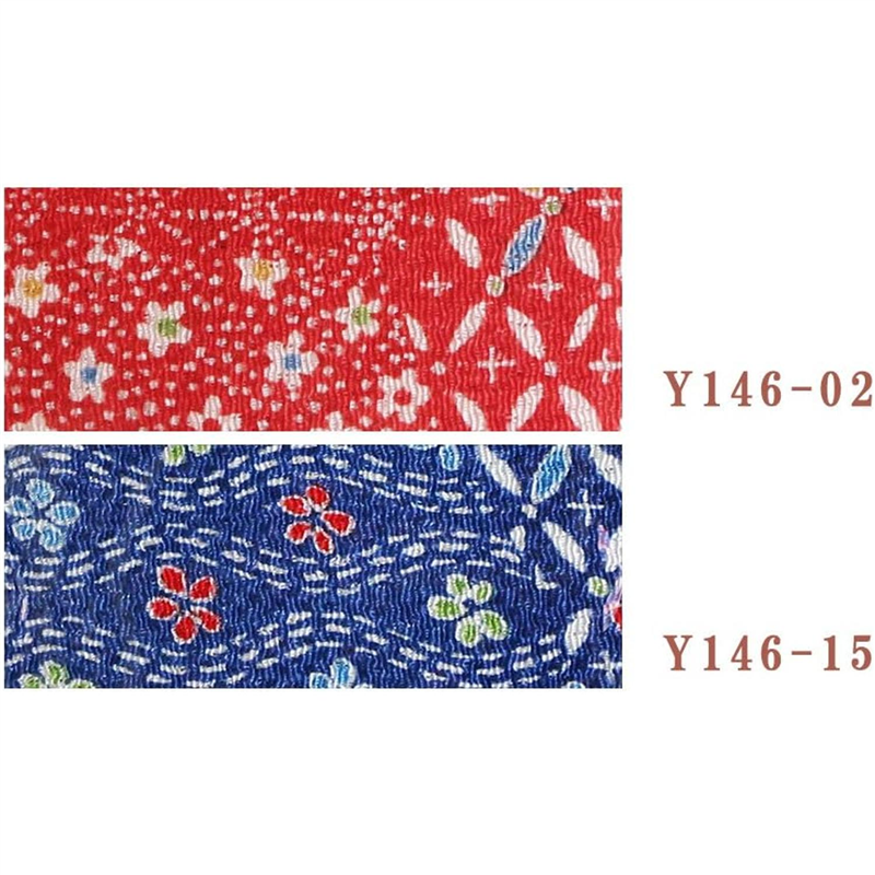 日本紐釦貿易 ちりめん 友禅 麻の葉と花 赤 巾約70cm×4ｍ切売カット 1枚（ご注文単位1枚）【直送品】