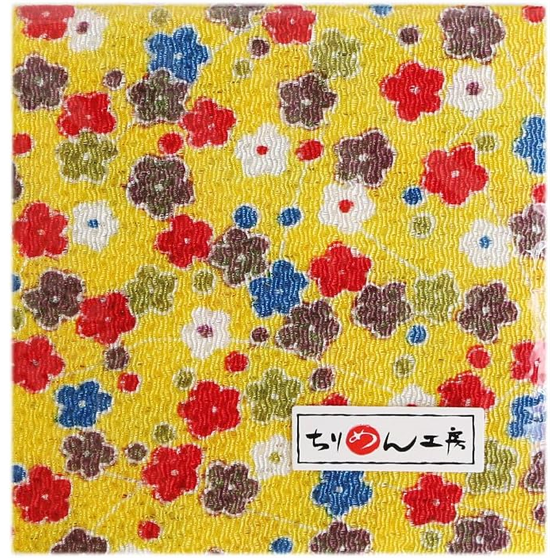 日本紐釦貿易 ちりめん 友禅 花柄 黄色 巾約70cm×2ｍ切売カット 1枚（ご注文単位1枚）【直送品】