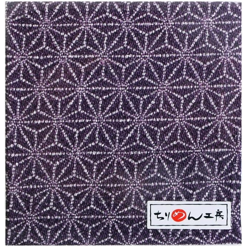 日本紐釦貿易 ちりめん 友禅 麻の葉 紫 巾約70cm×10ｍ切売カット 1枚（ご注文単位1枚）【直送品】