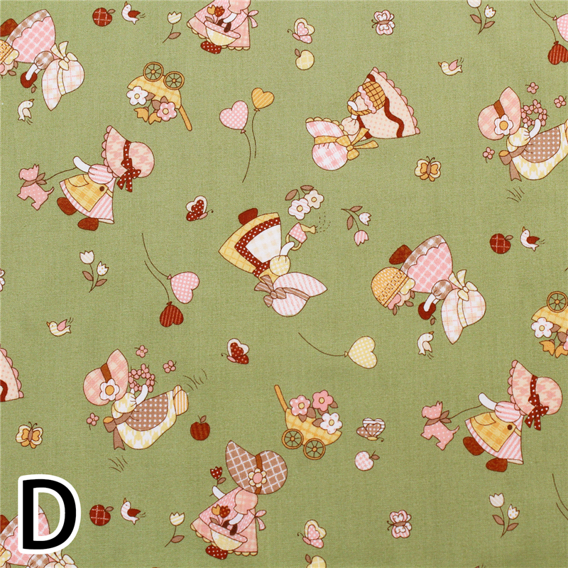 日本紐釦貿易 スーちゃんコレクション Sunbonnet Sue プリント生地 グリーン 巾約110cm×5mカット NCM22000-2D-5M 1枚（ご注文単位1枚）【直送品】